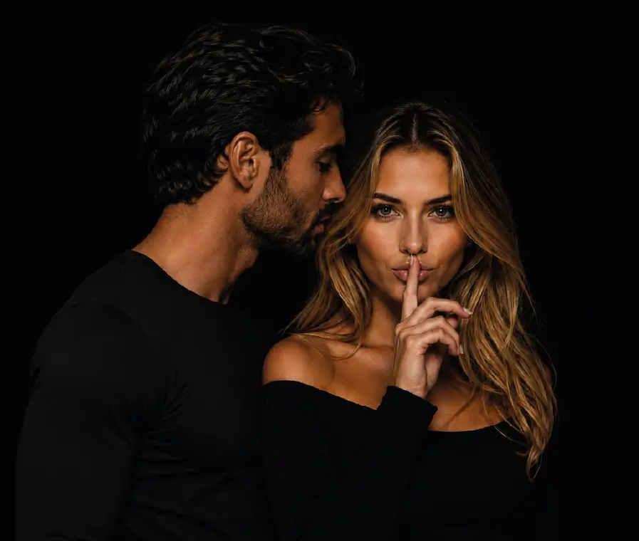 Casal elegante em clima de segredo